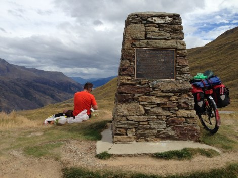 JS making lunch at the top of the Crown Range
