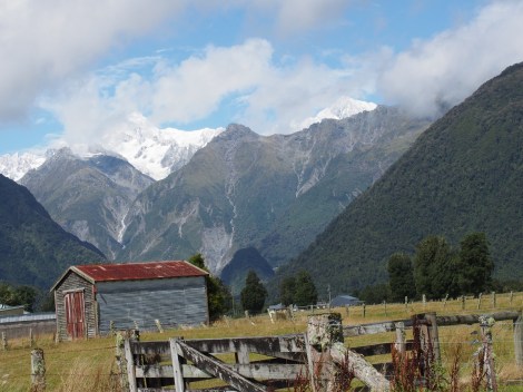 Mt Cook from Franz Joseph township during a rare break in the rain. 