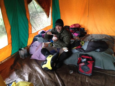 Inside the tent structure on the 