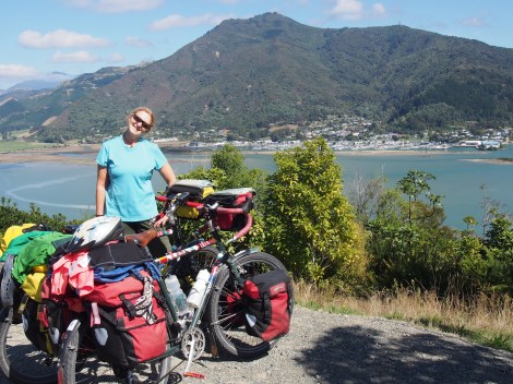 Flying our flags - laundry on the back of the bikes in New Zealand.