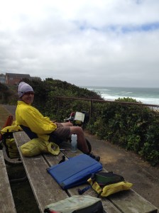 Lunch at Glen Eden Beach - yes we sit on top of picnic tables. 